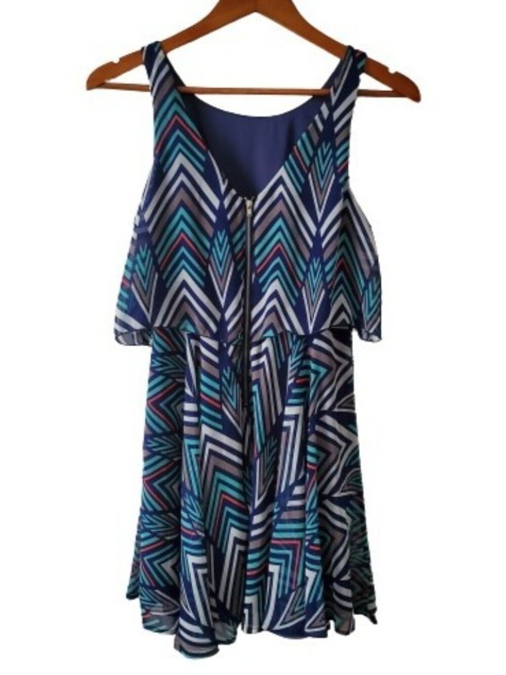 Sequin Hearts Women's Layered Look Chevron Print Sleeveless Mini Dress Size 5 - Picture 3 of 11